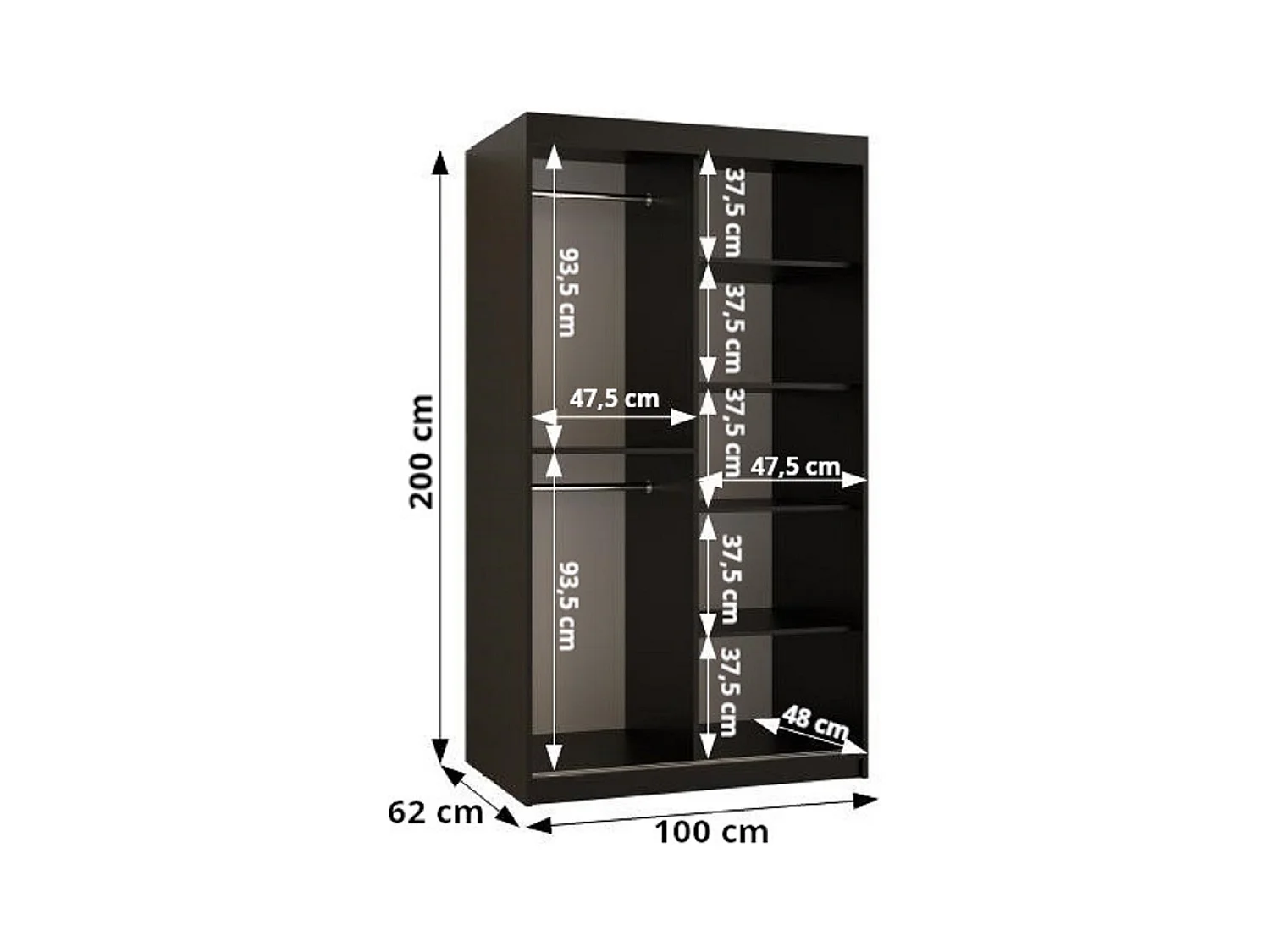 SCHWEBETÜRENSCHRANK DOME 200/100/62 2-türig (Schwarz)