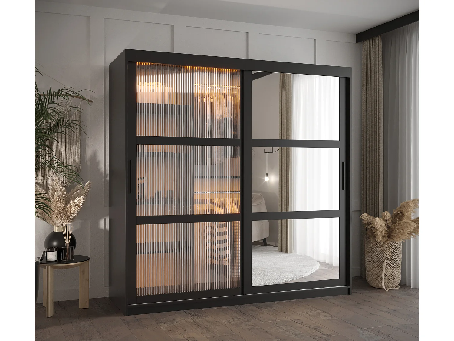 SCHWEBETÜRENSCHRANK FLUTES 2 200/180/62 2-türig (Schwarz)