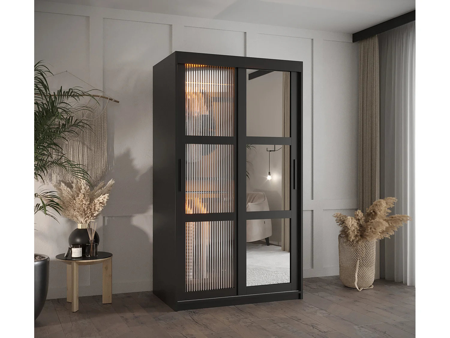 SCHWEBETÜRENSCHRANK FLUTES 2 200/100/62 2-türig (Schwarz)