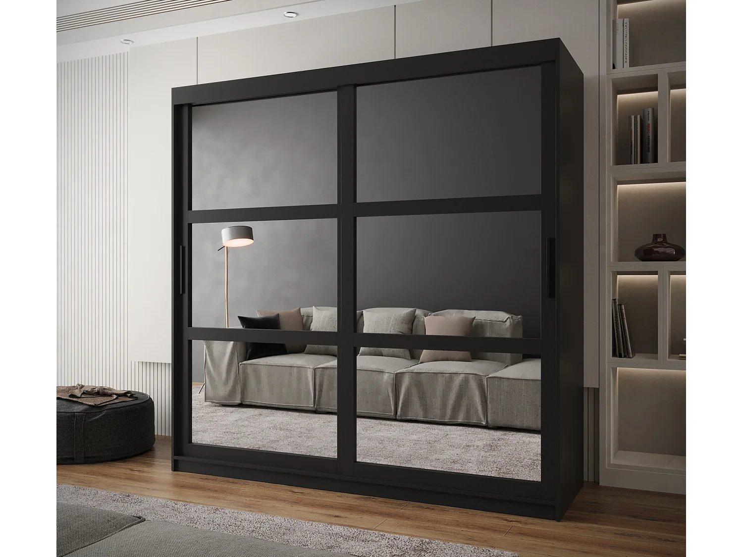 ARMOIRE MIROR À PORTES COULISSANTES  200/200/62 2 Portes (negro)