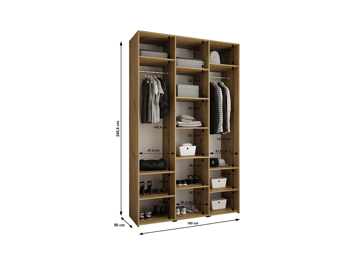 Armoire à portes battantes Como 3 245,5/160/50 3 portes (blanc/or)