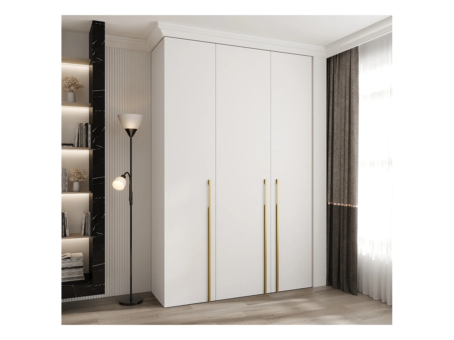 Armoire à portes battantes Como 3 245,5/160/50 3 portes (blanc/or)