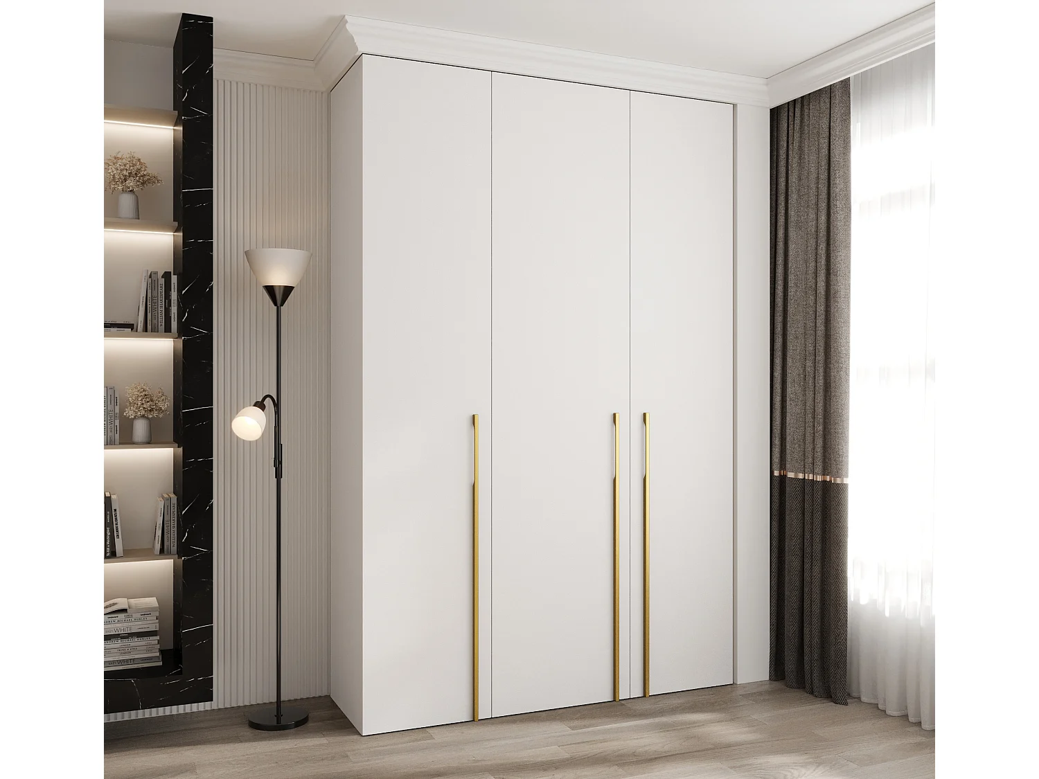 Drehtürenschrank Como 3 245,5/160/50 3-türig (Weiß/Gold)