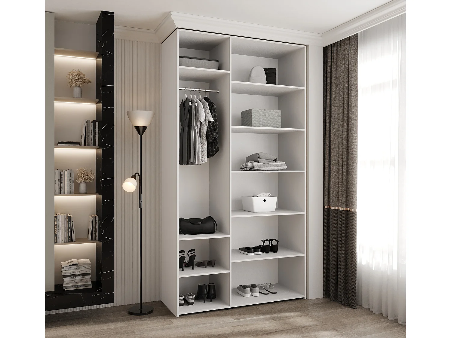 Drehtürenschrank Como 4 245,5/130/50 3-türig (Weiß/Schwarz)