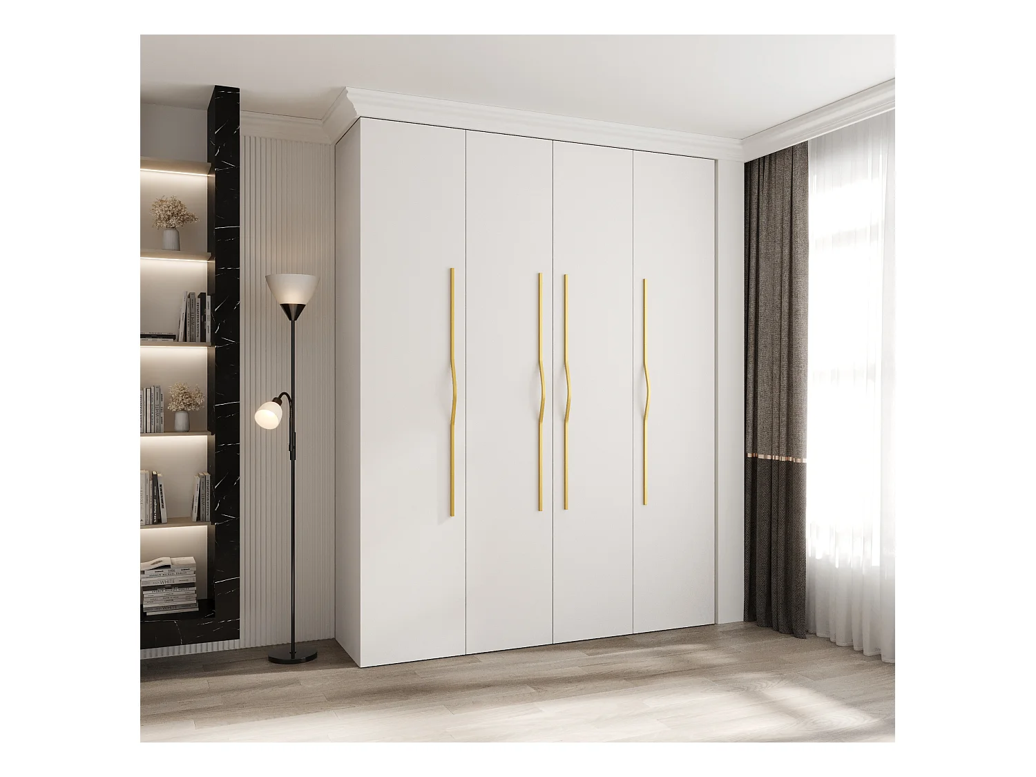 Armoire à portes battantes Como 2 245,5/190/40 4 portes (blanc/or)