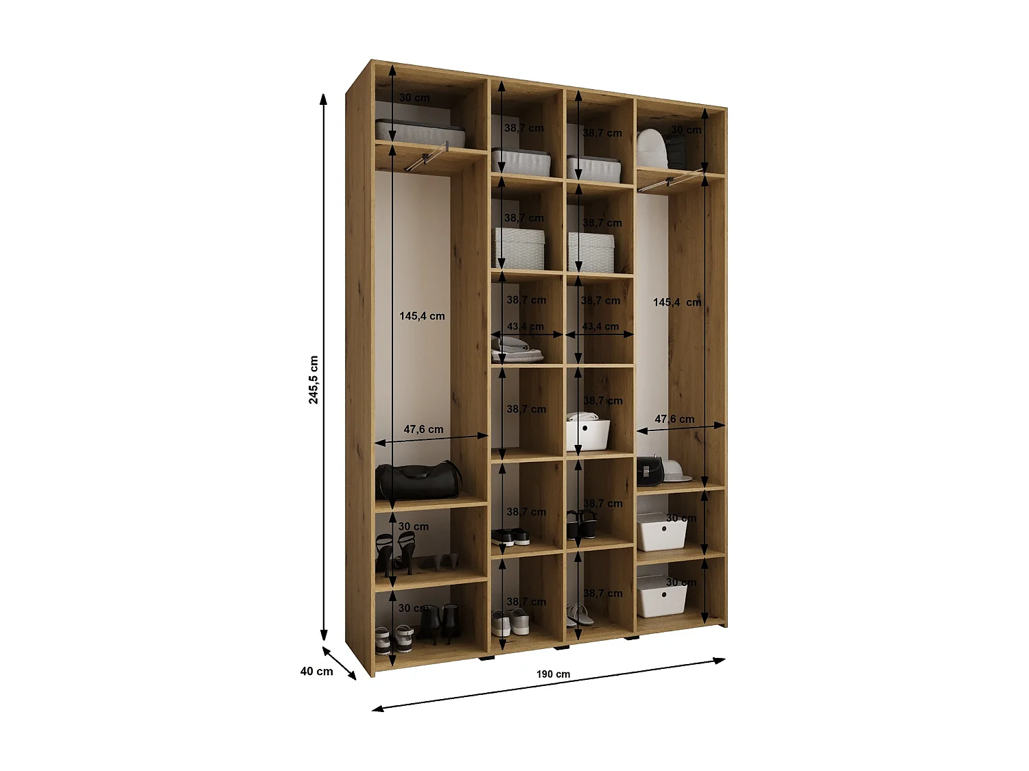 Draaideurkast Como 2 245,5/190/40 4-deurs (wit/goud)