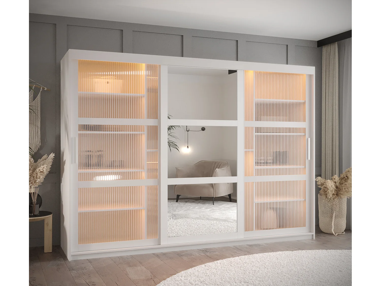 ARMOIRE FLUTES 2 À PORTES COULISSANTES 200/250/62 3 Portes (blanc)