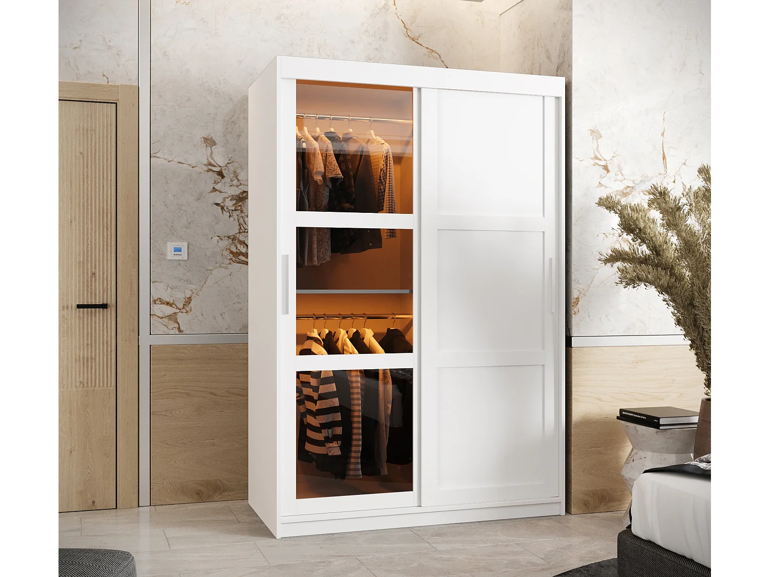 ARMOIRE DOME 3 À PORTES COULISSANTES 200/120/62 2 Portes (blanc)