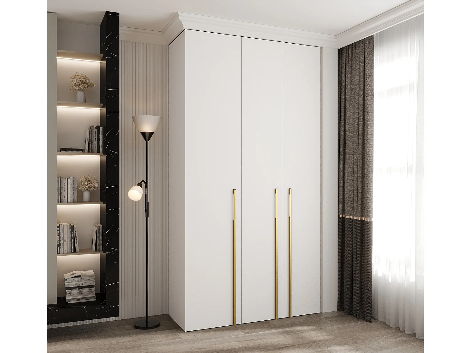 Armoire à portes battantes Como 3 245,5/130/50 3 portes (blanc/or)