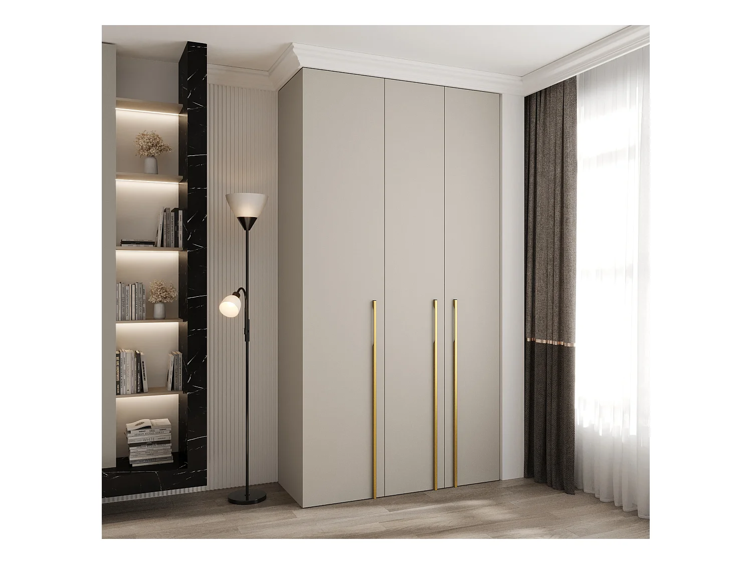 Drehtürenschrank Como 3 245,5/130/50 3-türig (Kaschmir/Gold)