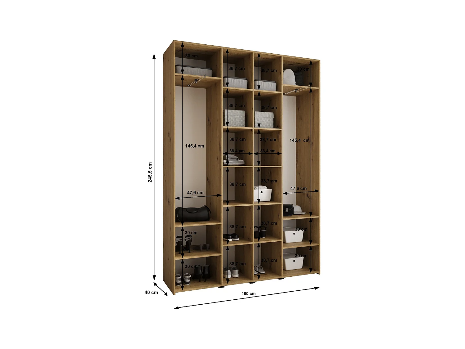 Armoire à portes battantes Como 3 245,5/180/40 4 portes (blanc/noir)