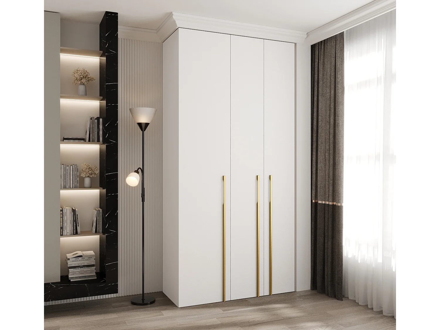 Armadio Como 3 a ante battenti 245,5/120/40 3 porte (bianco/oro)