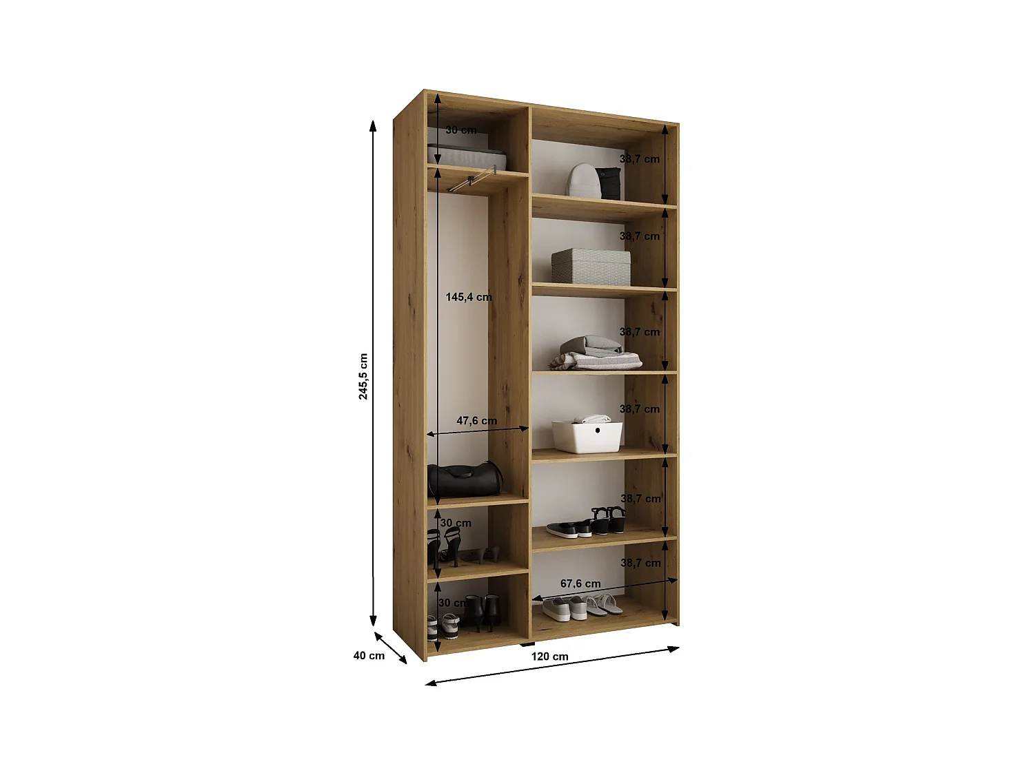 Armoire à portes battantes Como 3 245,5/120/40 3 portes (blanc/or)