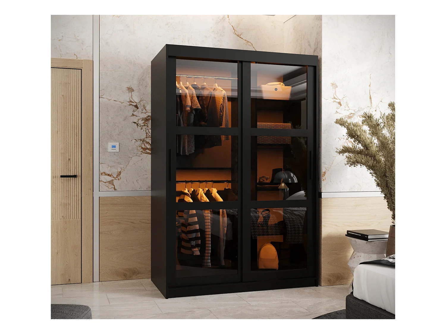 DOME KLEDINGKAST MET SCHUIFDEUREN 200/120/62 2 deuren (zwart)