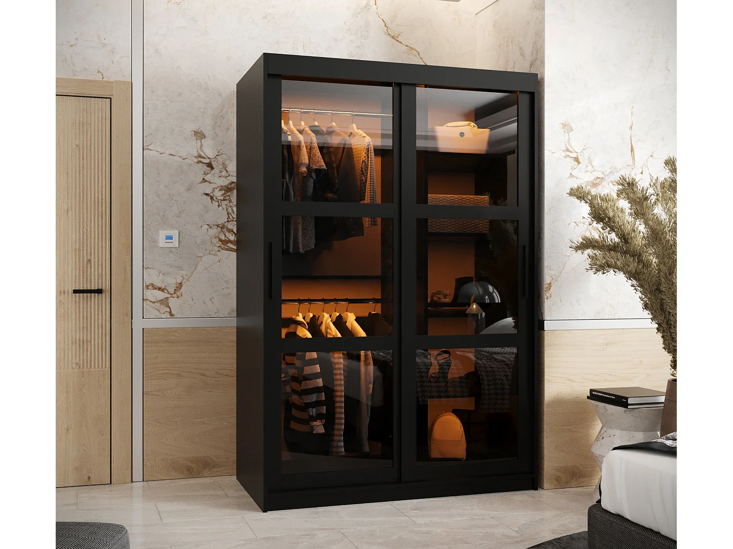 ARMOIRE DOME À PORTES COULISSANTES 200/120/62 2 Portes (negro)