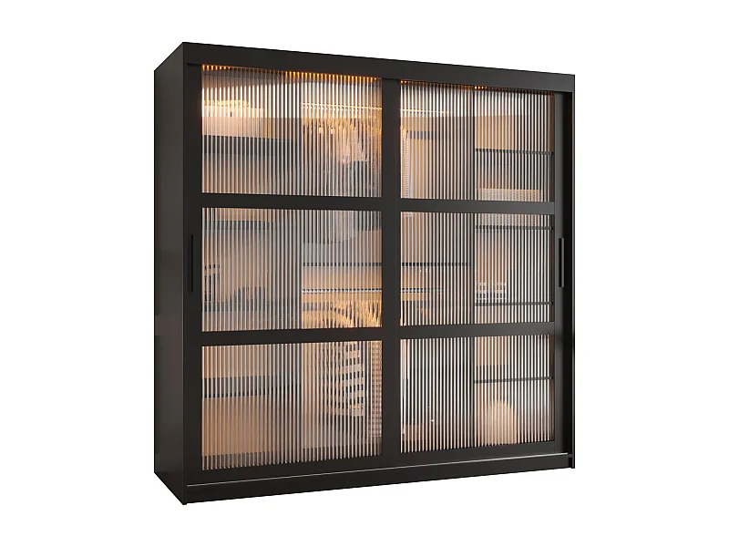 SCHWEBETÜRENSCHRANK FLUTES 200/180/62 2-türig (Schwarz)