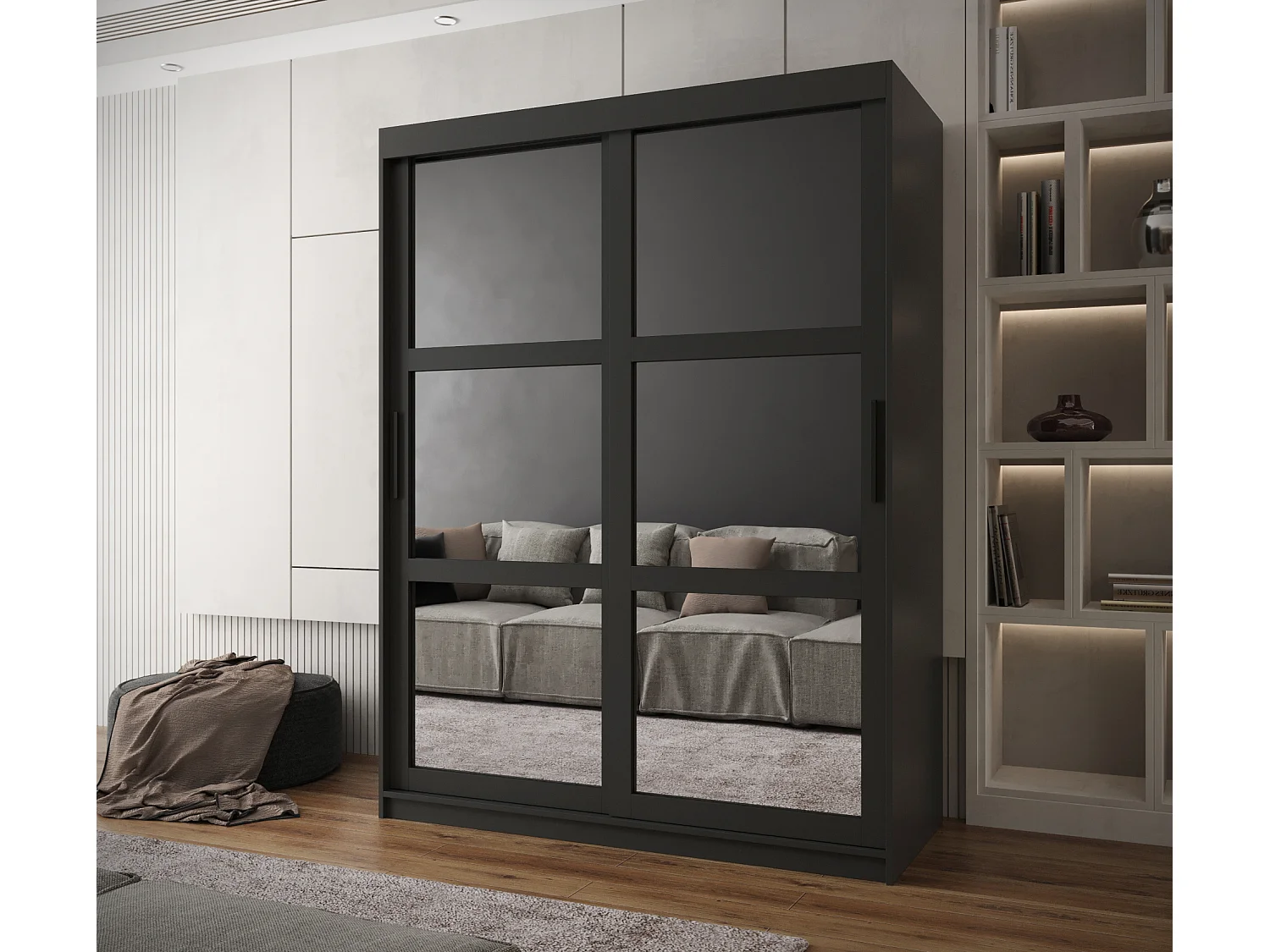 Schuifdeurkast met spiegel 200/150/62 met gepolijste spiegel en stevige constructie