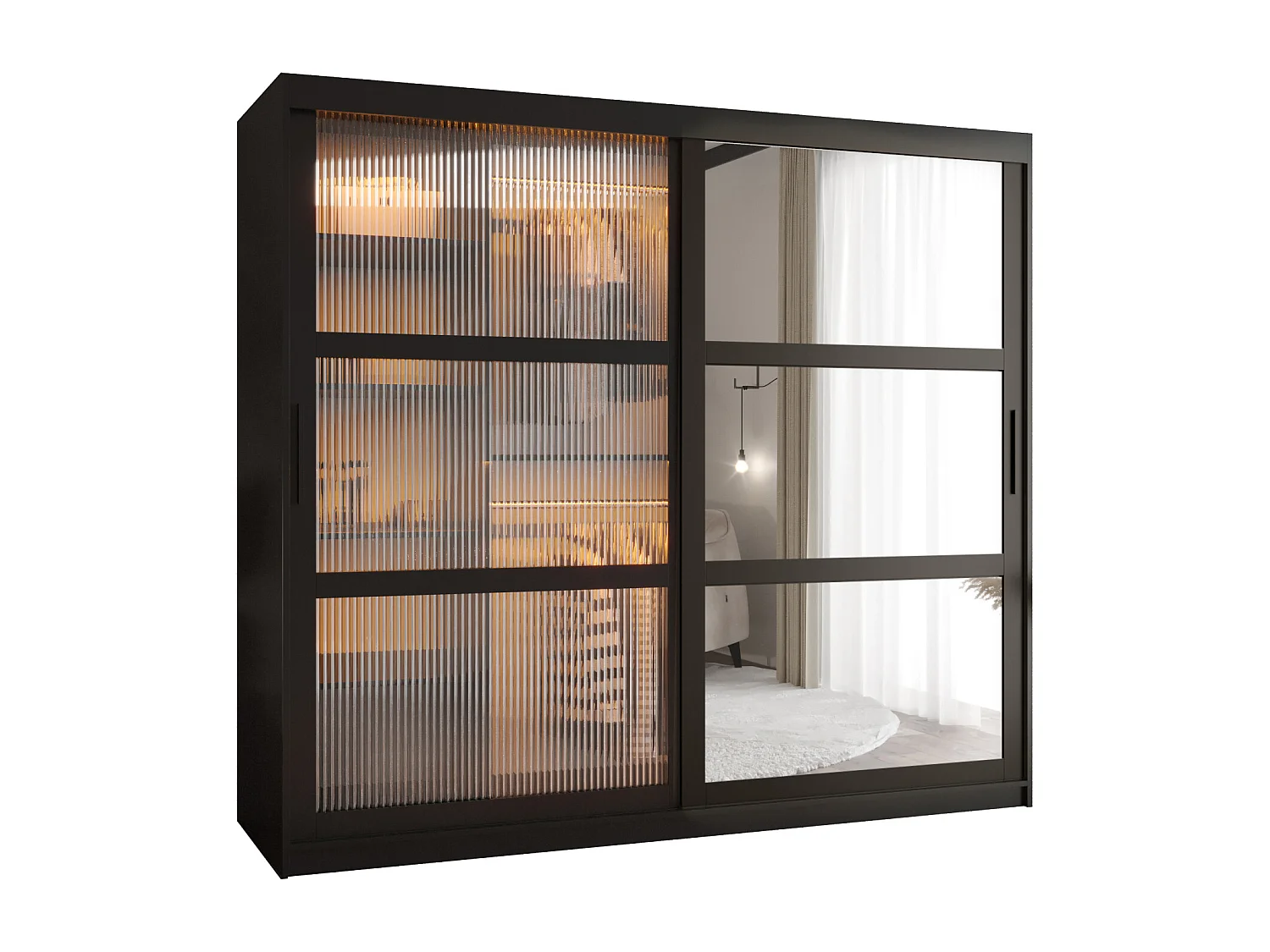 SCHWEBETÜRENSCHRANK FLUTES 2 200/200/62 2-türig (Schwarz)