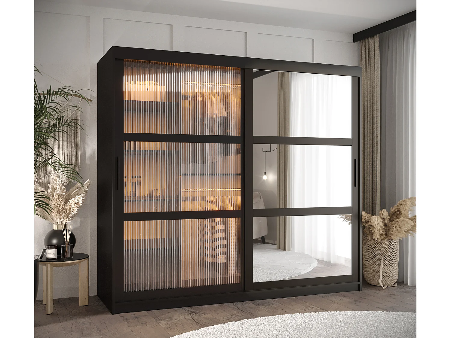 SCHWEBETÜRENSCHRANK FLUTES 2 200/200/62 2-türig (Schwarz)