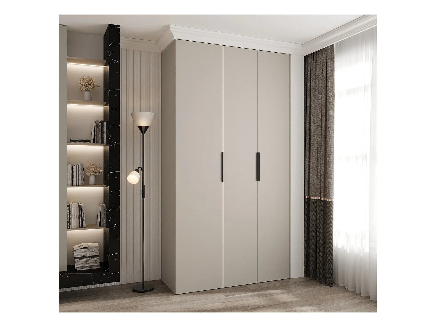 Drehtürenschrank Como 4 245,5/130/50 3-türig (Kaschmir/Schwarz)