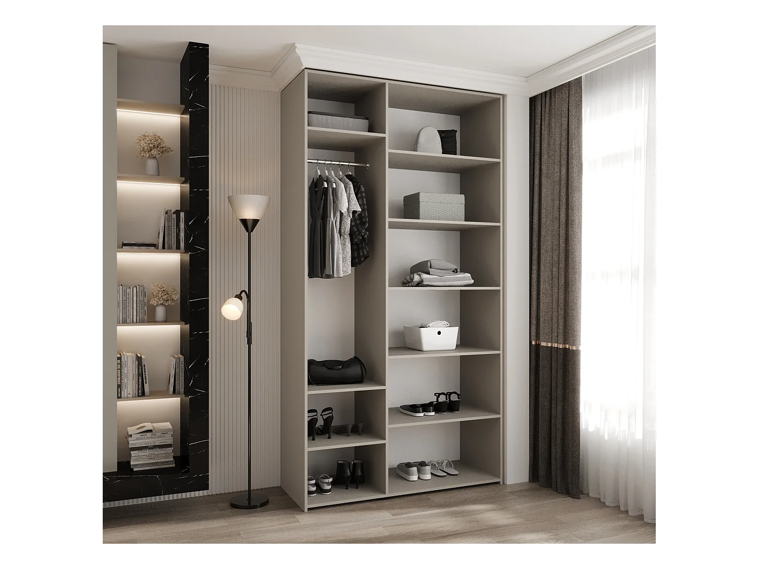 Drehtürenschrank Como 4 245,5/130/50 3-türig (Kaschmir/Schwarz)