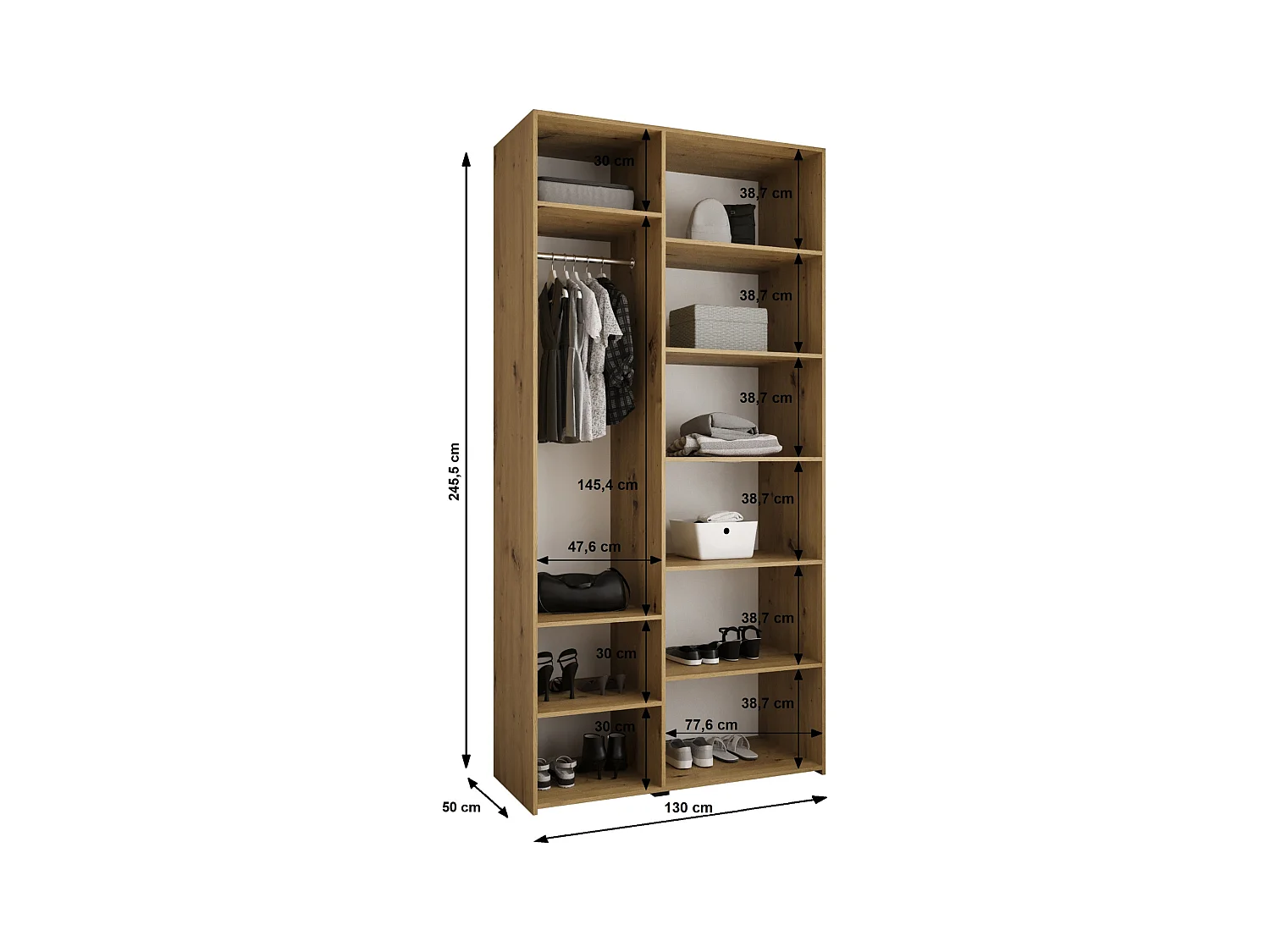 Drehtürenschrank Como 4 245,5/130/50 3-türig (Kaschmir/Schwarz)