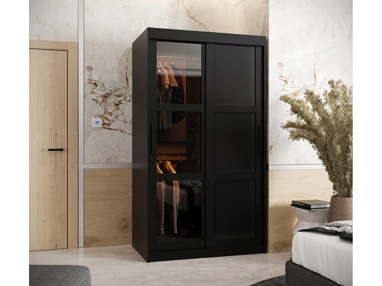 ARMOIRE DOME 3 À PORTES COULISSANTES 200/100/62 2 Portes (negro)