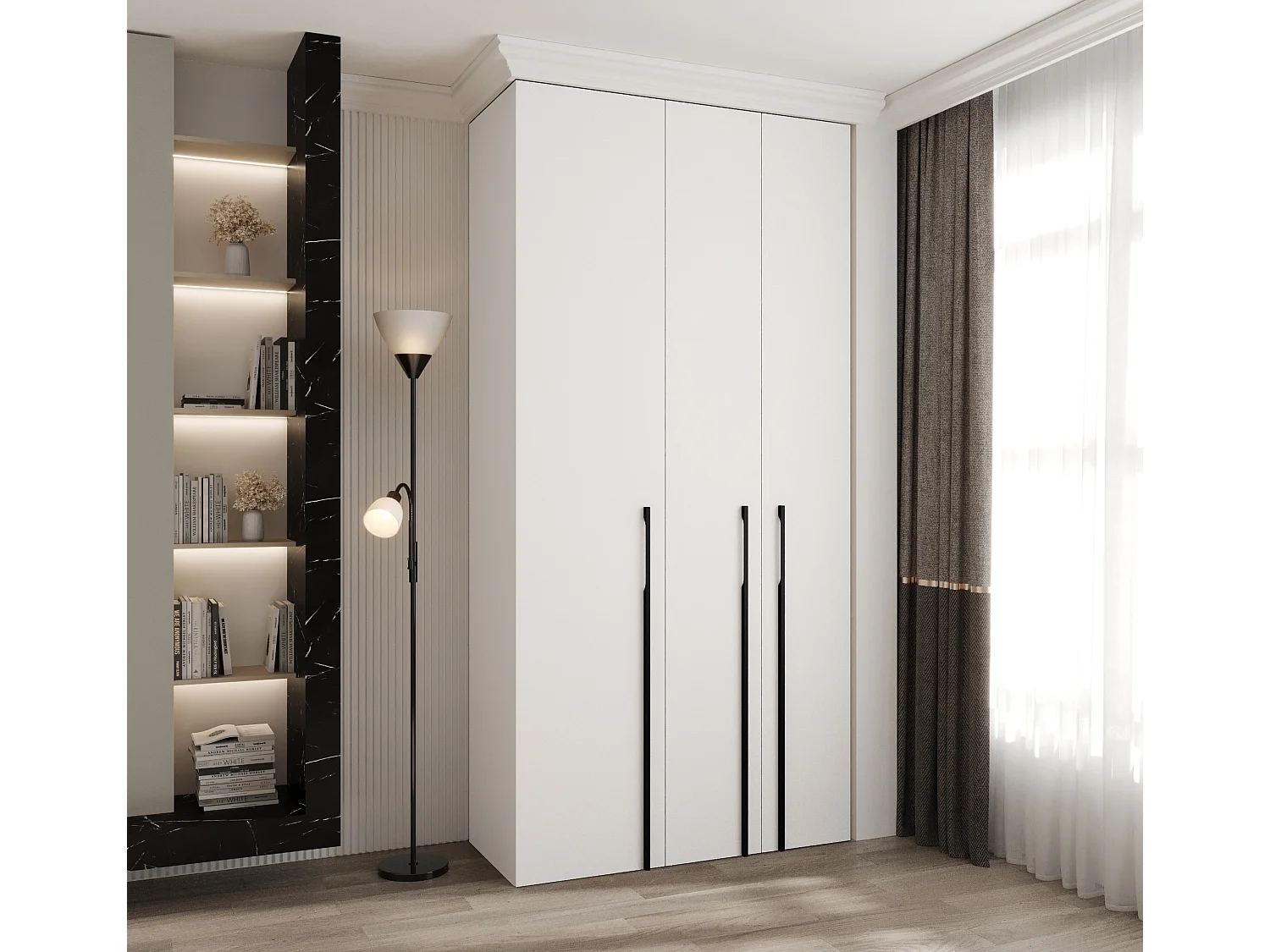 Draaideurkast Como 3 245,5/120/50 3-deurs (wit/zwart)