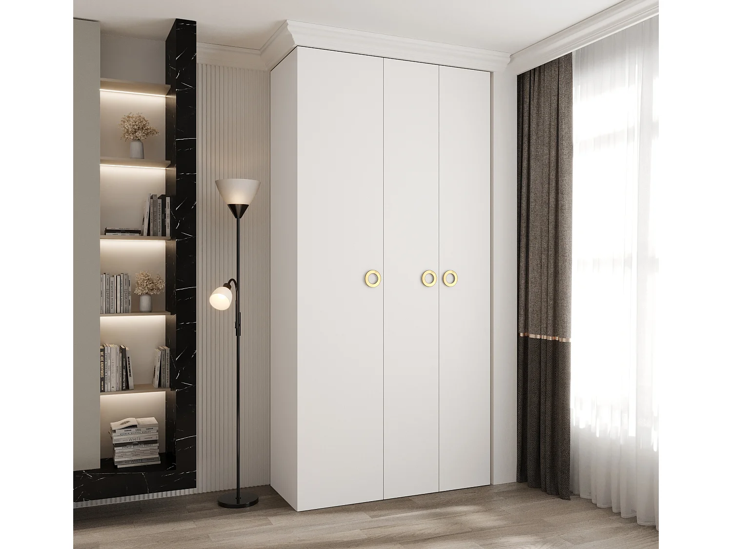 Armoire à portes battantes Como 1 245,5/120/40 3 portes (blanc/or)