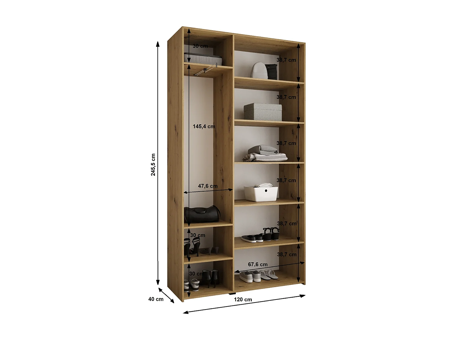 Armadio Como 1 a ante battenti 245,5/120/40 3 porte (bianco/oro)