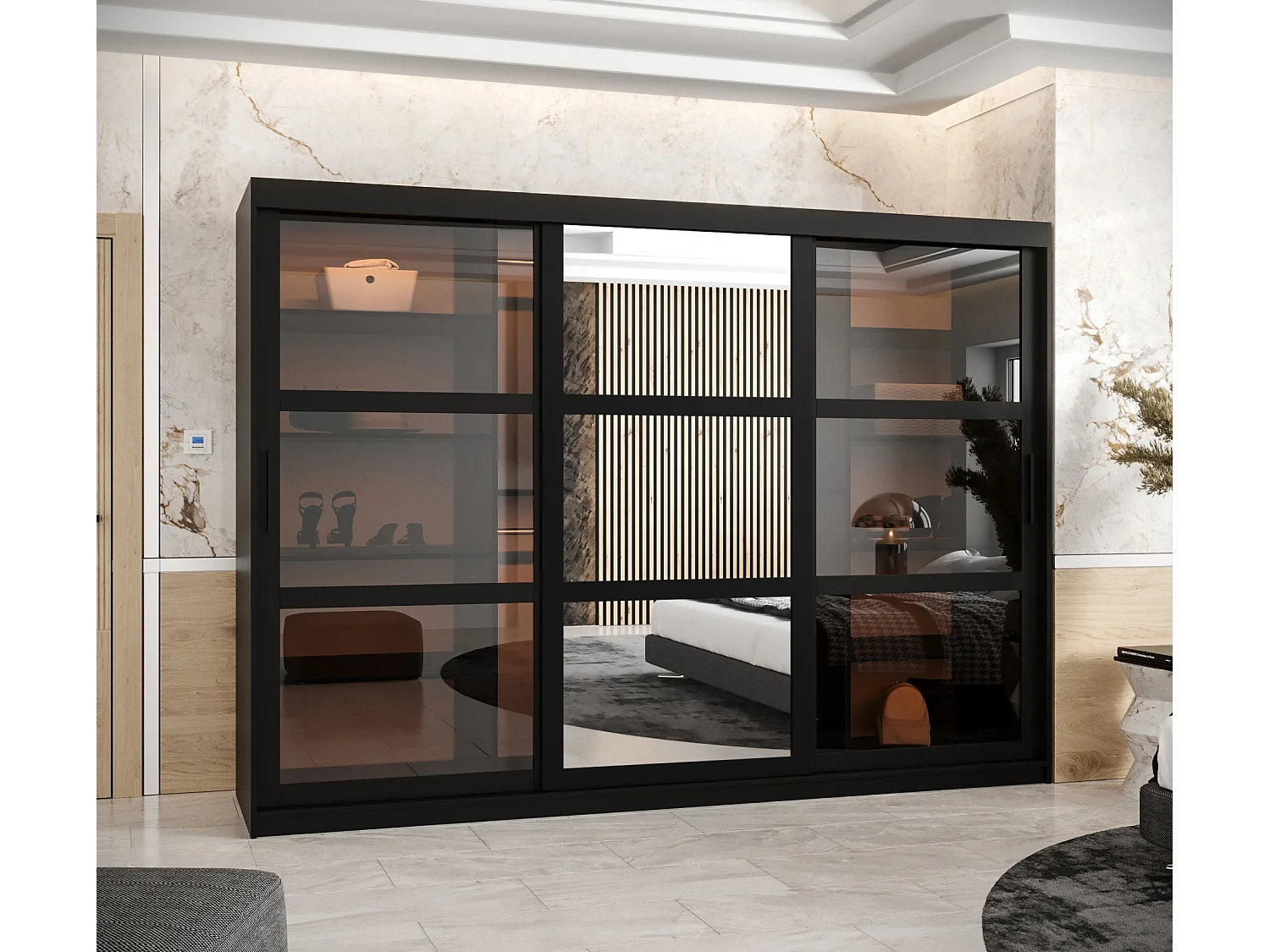 ARMOIRE DOME 2 À PORTES COULISSANTES 200/250/62 3 Portes (negro)