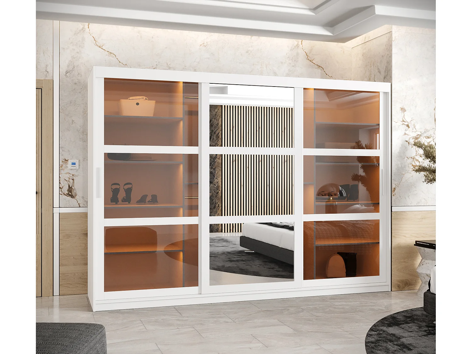 SCHWEBETÜRENSCHRANK DOME 2 200/250/62 3-türig (Weiß)