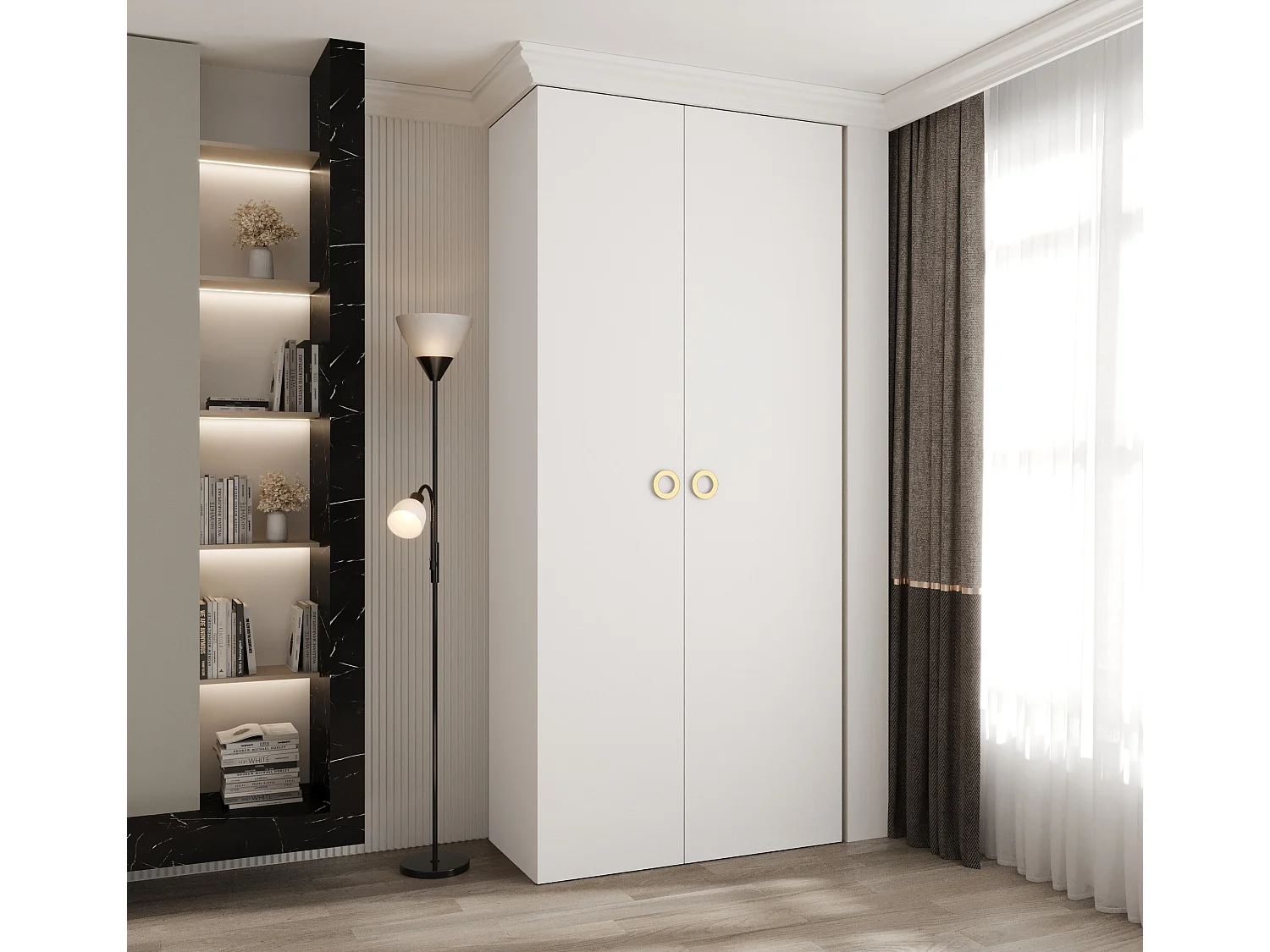 Draaideurkast Como 1 245,5/110/40 2-deurs (wit/goud)