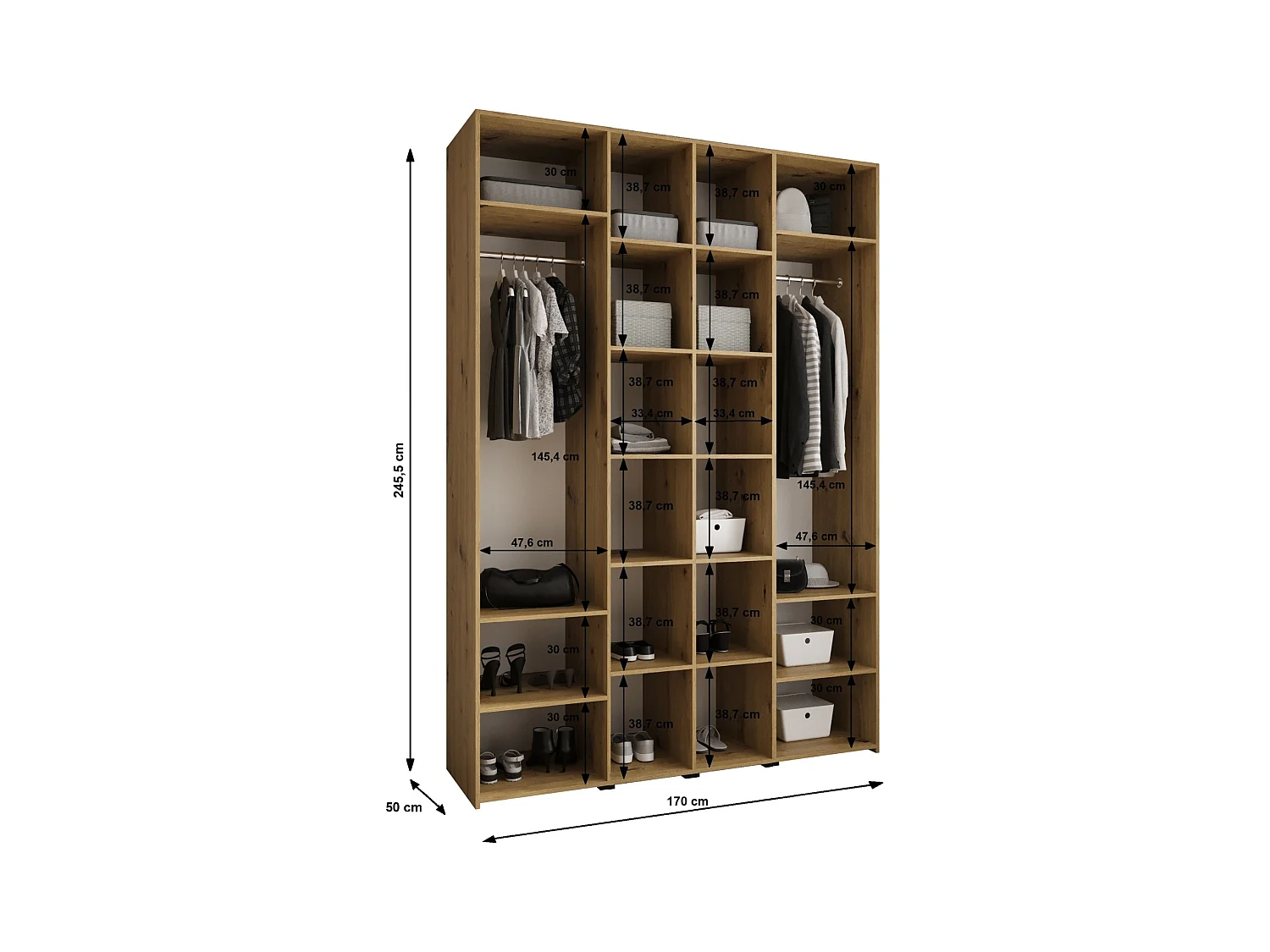 Armoire à portes battantes Como 3 245,5/170/50 4 portes (blanc/or)
