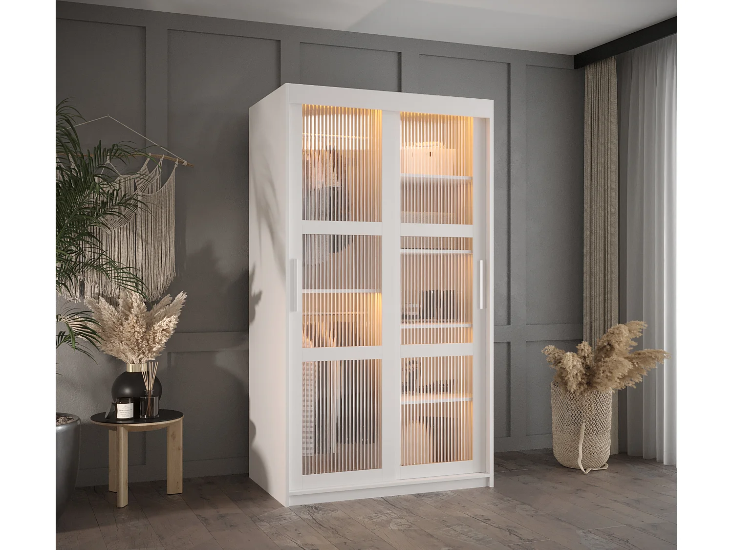 SCHWEBETÜRENSCHRANK FLUTES 200/100/62 2-türig (Weiß)