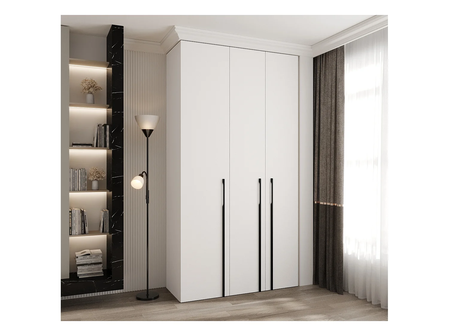 Drehtürenschrank Como 3 245,5/130/40 3-türig (Weiß/Schwarz)