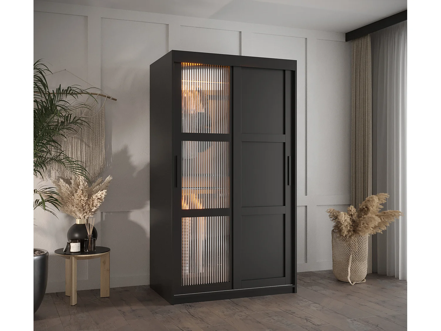 SCHWEBETÜRENSCHRANK FLUTES 3 200/100/62 2-türig (Schwarz)