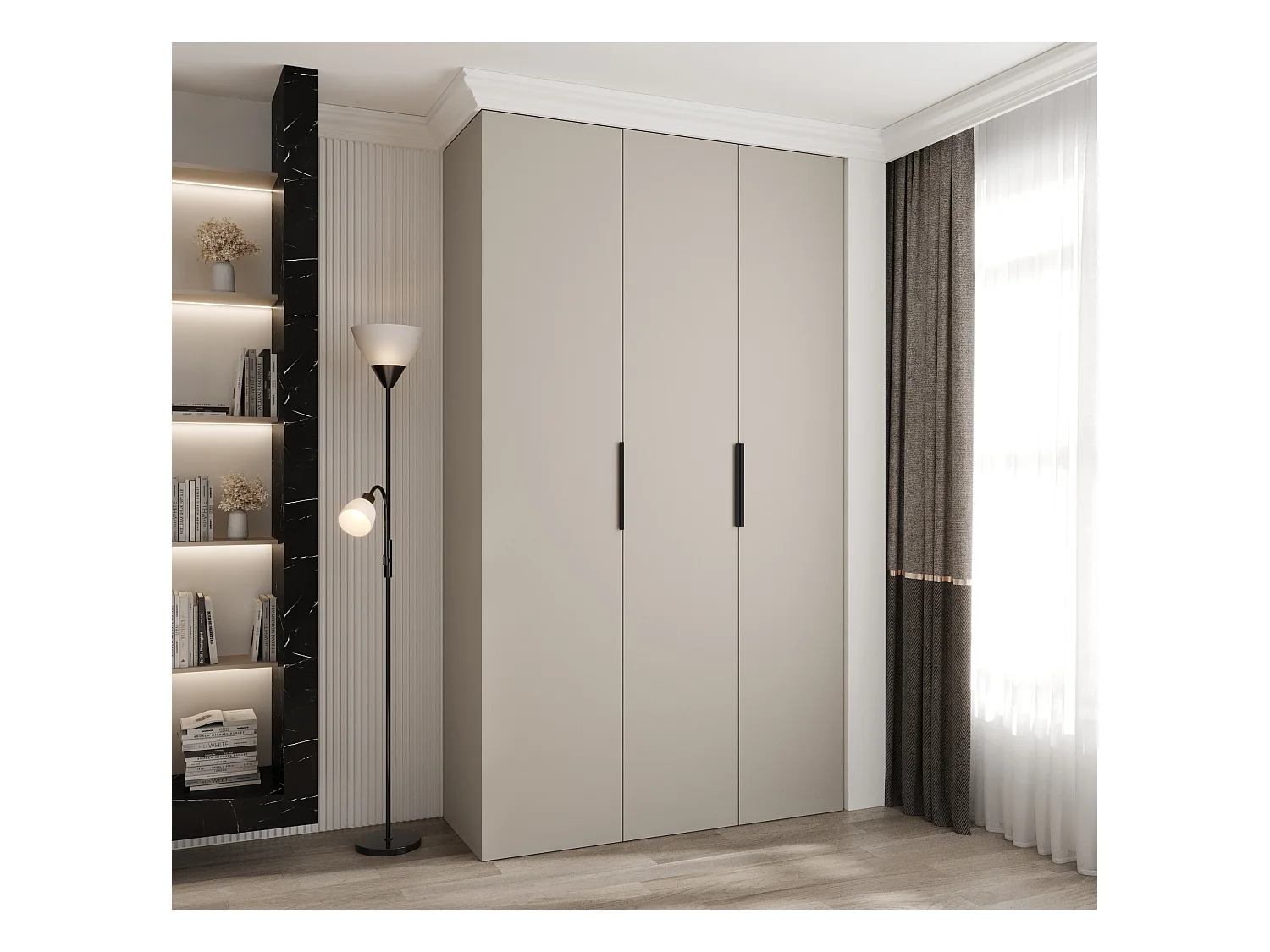 Drehtürenschrank Como 4 245,5/140/40 3-türig (Kaschmir/Schwarz)