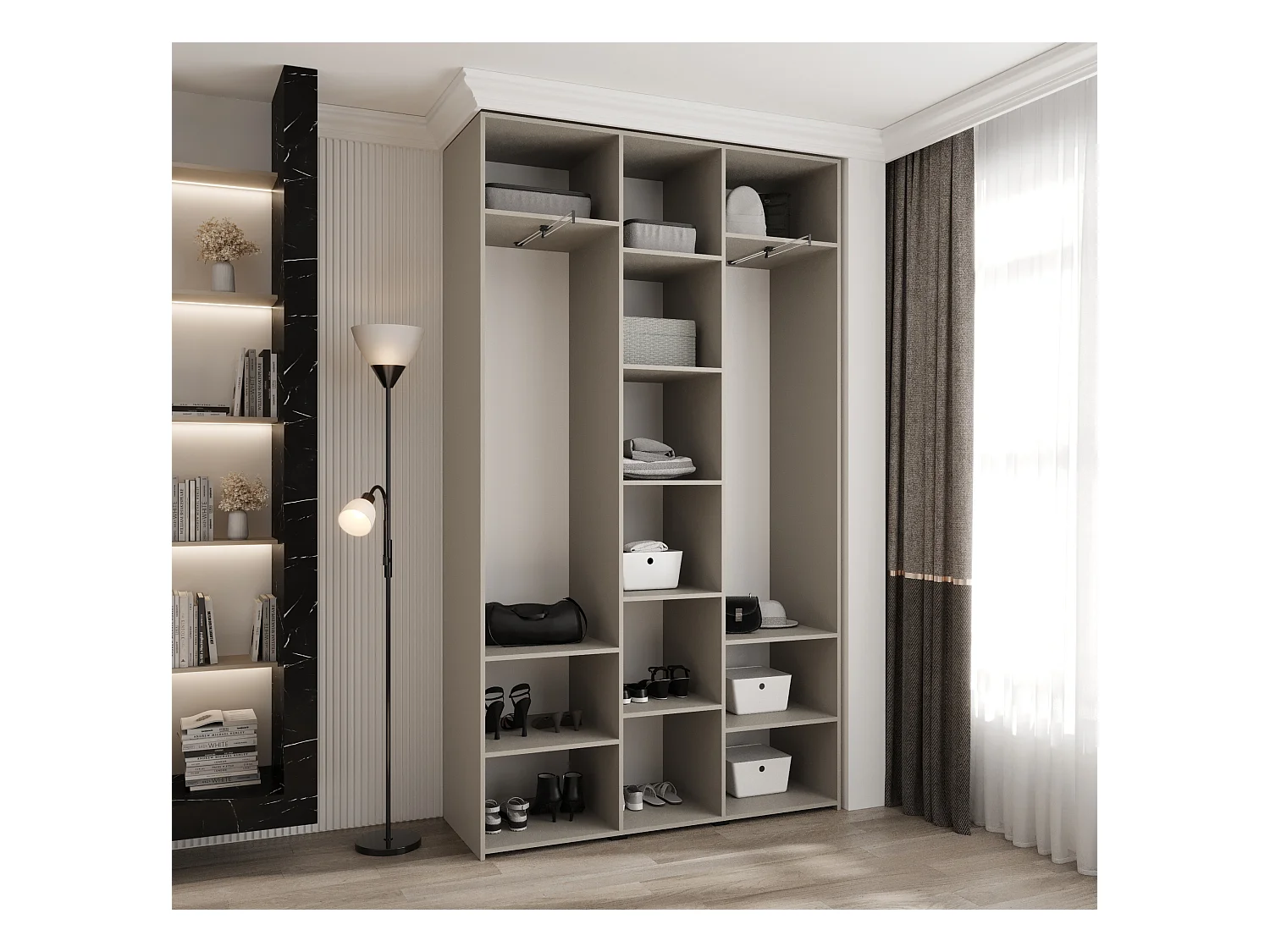 Drehtürenschrank Como 4 245,5/140/40 3-türig (Kaschmir/Schwarz)