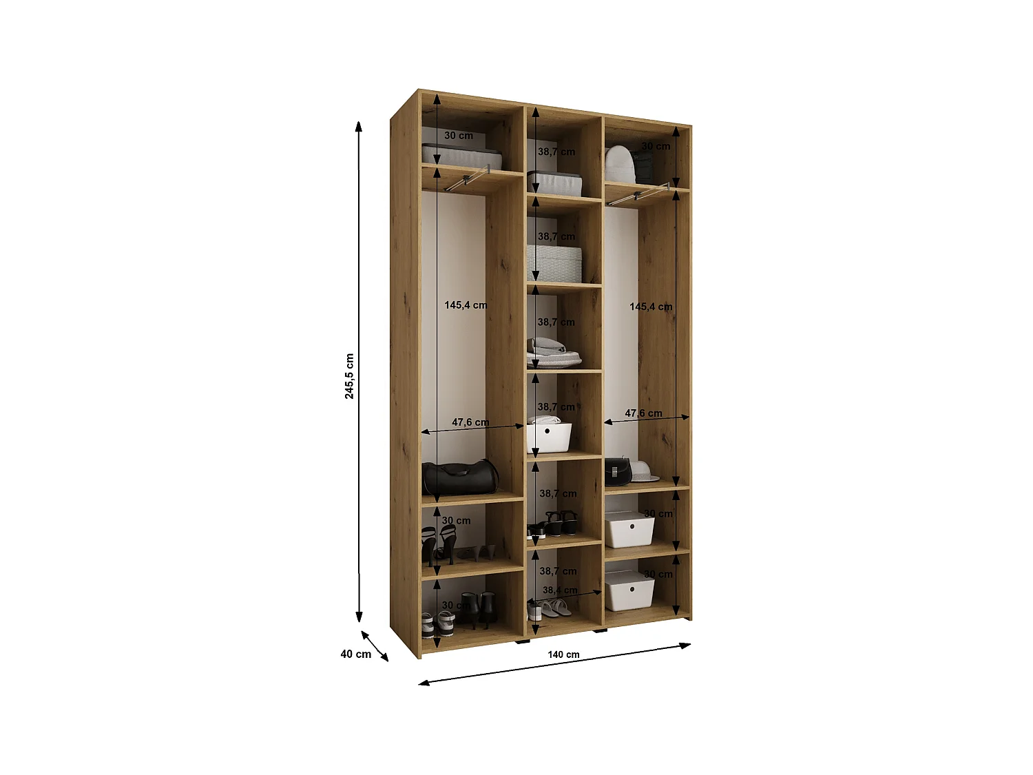 Drehtürenschrank Como 4 245,5/140/40 3-türig (Kaschmir/Schwarz)