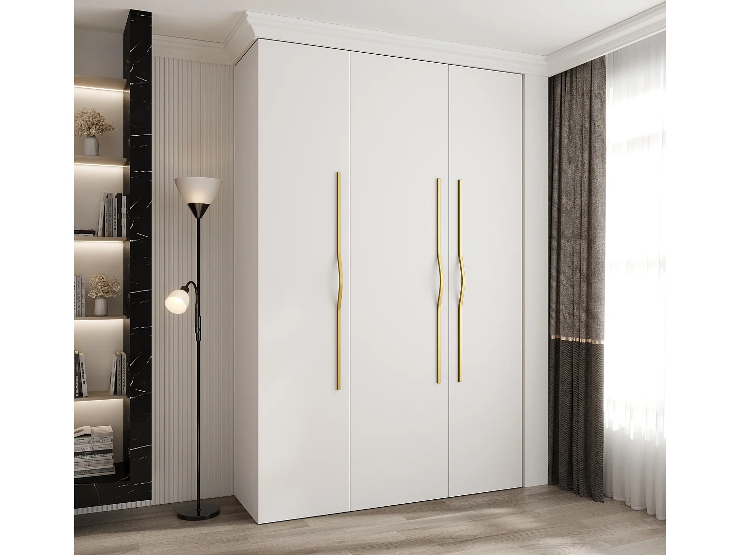 Drehtürenschrank Como 2 245,5/160/50 3-türig (Weiß/Gold)