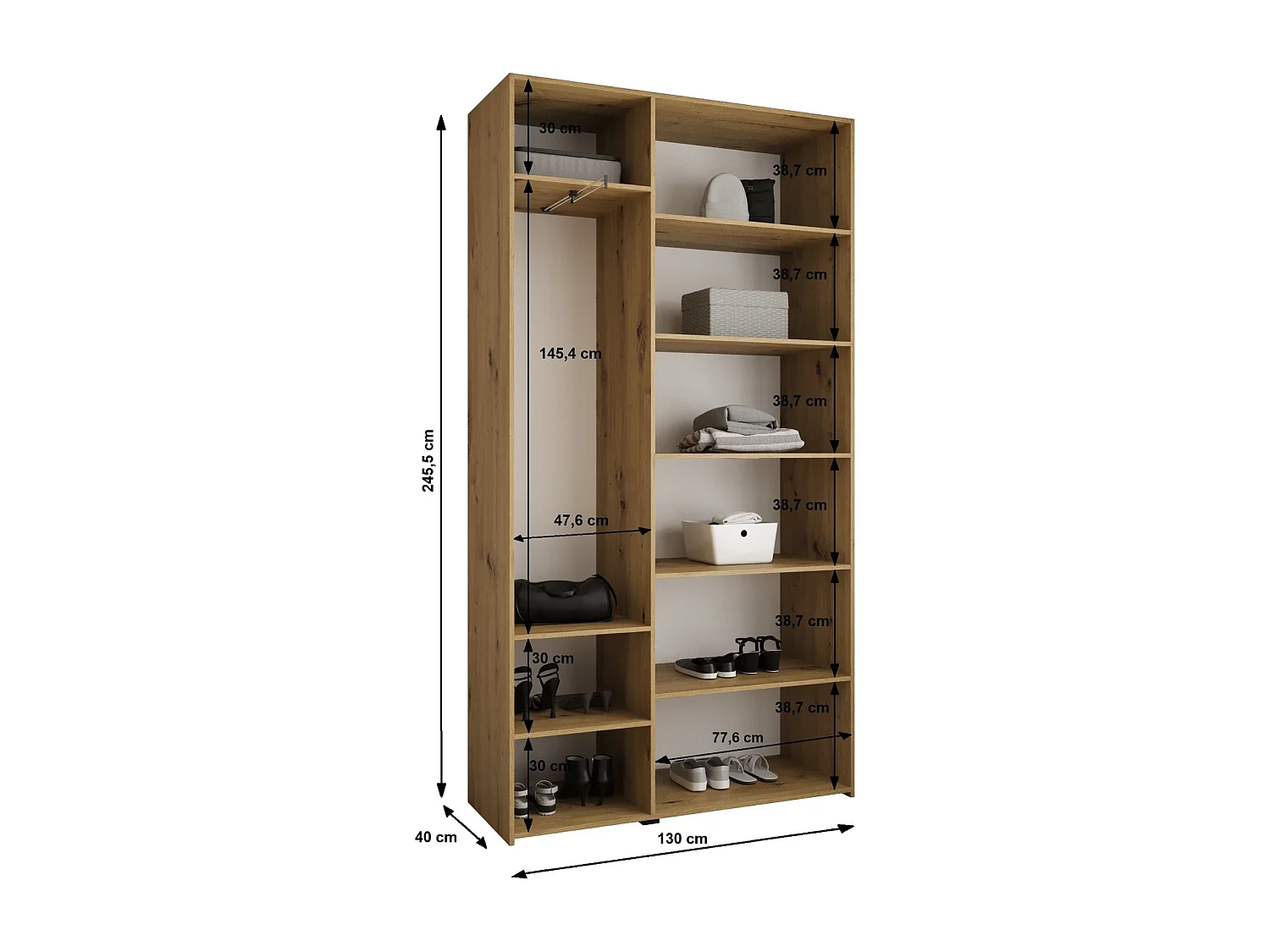 Armoire à portes battantes Como 4 245,5/130/40 3 portes (cachemire/or)