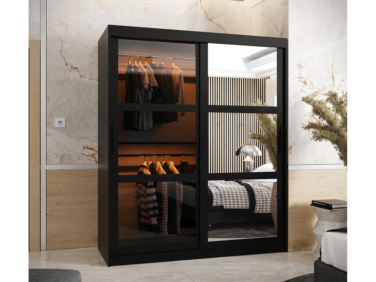 ARMADIO DOME 2 AD ANTE SCORREVOLI 200/150/62 2 porte (Nero)