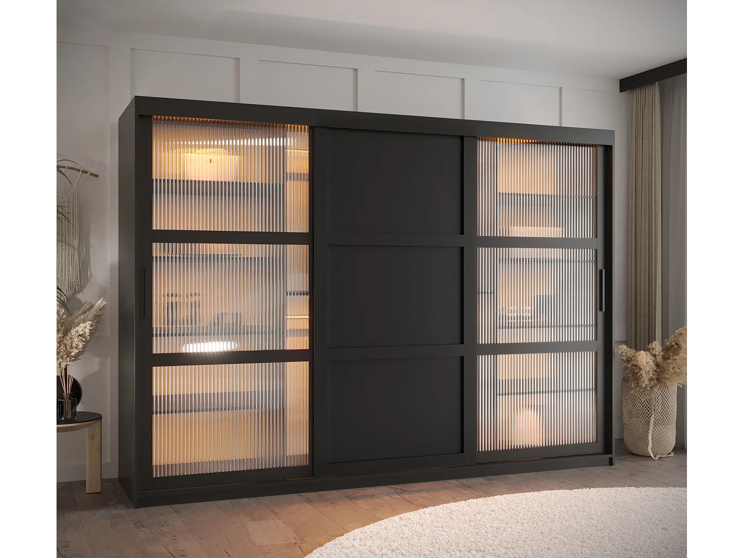 SCHWEBETÜRENSCHRANK FLUTES 3 200/250/62 3-türig (Schwarz)