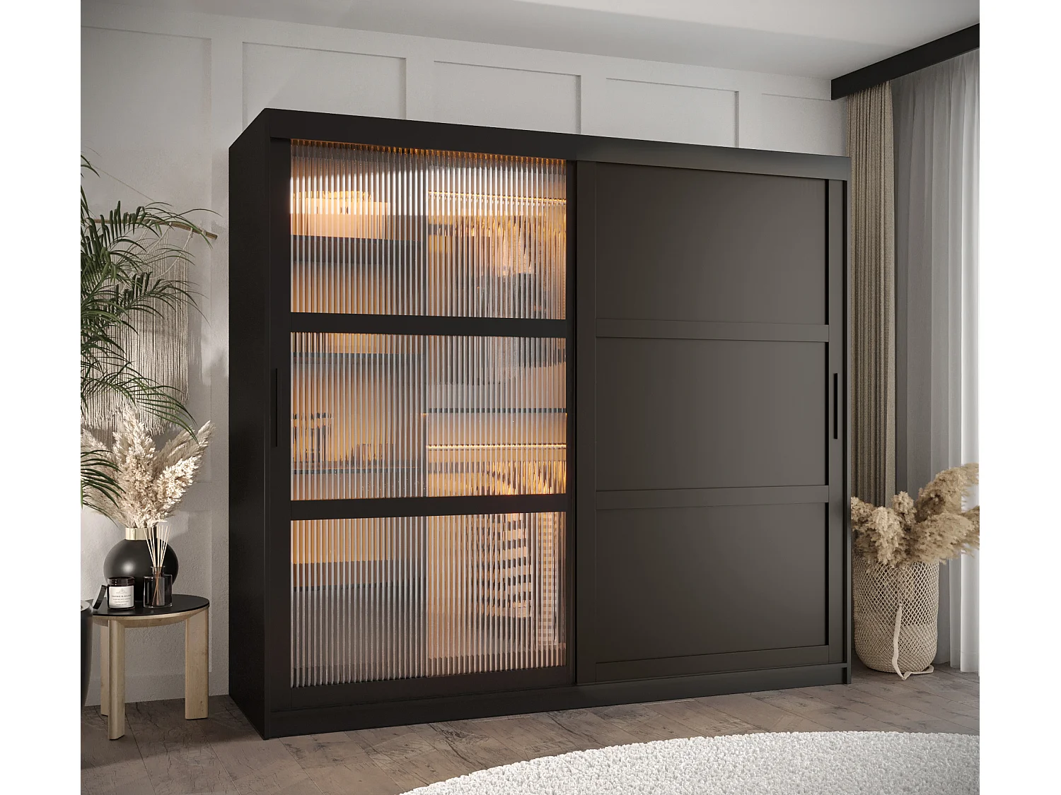 FLUTES 3 KLEDINGKAST MET SCHUIFDEUREN 200/200/62 2 deuren (zwart)