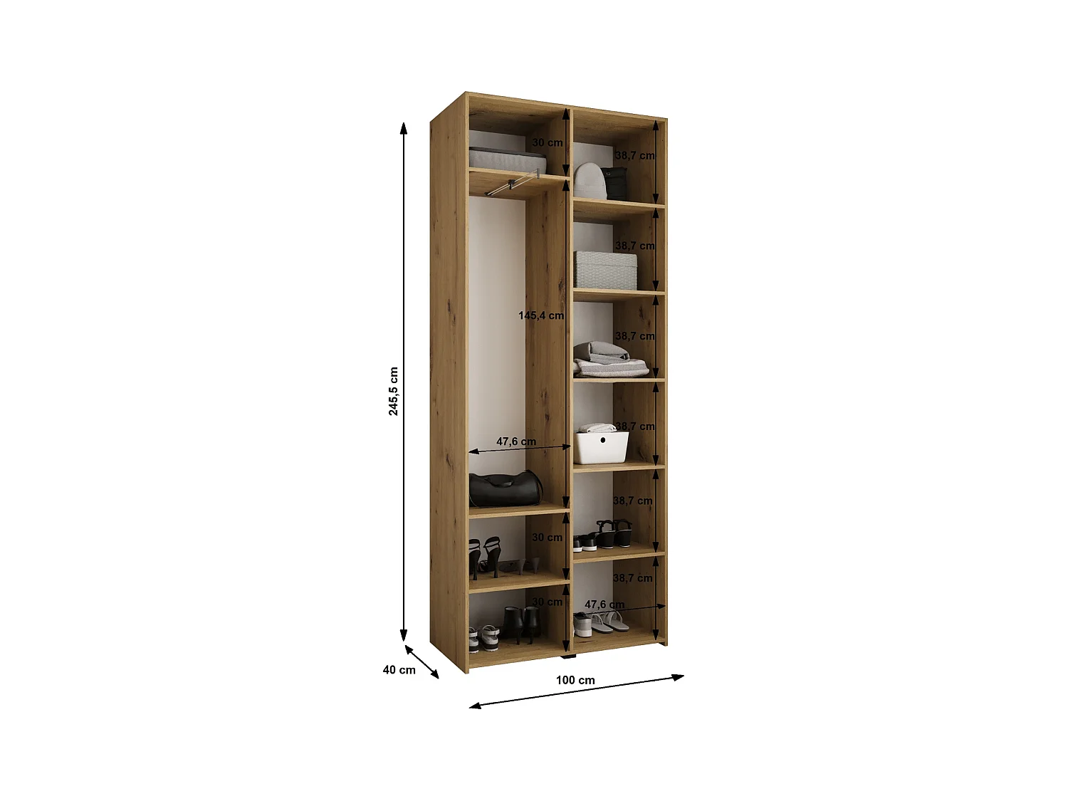 Armadio Como 1 a ante battenti 245,5/100/40 2 porte (bianco/nero)