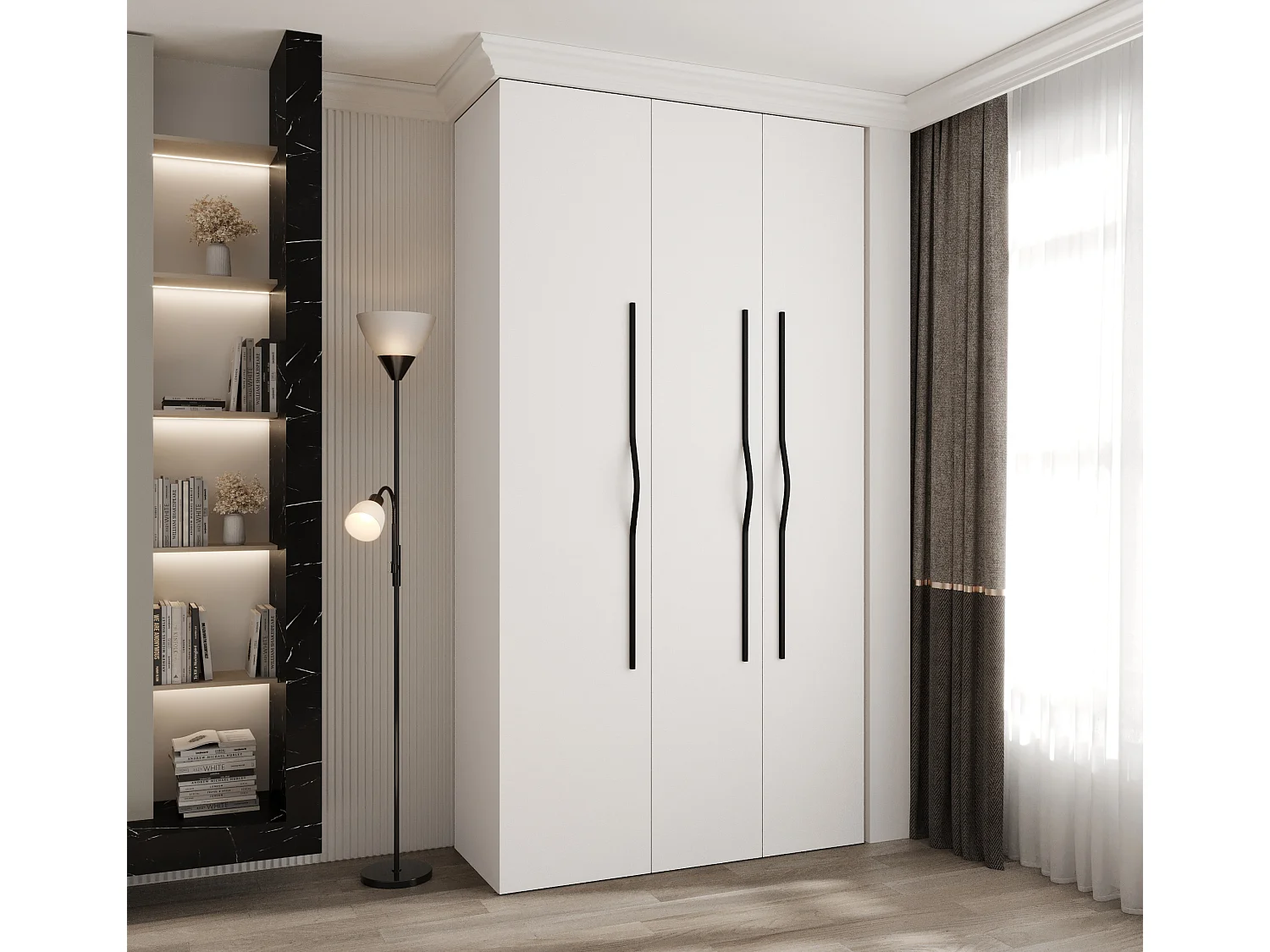 Armadio Como 2 a ante battenti 245,5/130/50 3 porte (bianco/nero)