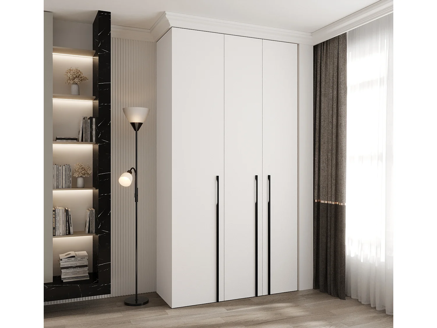 Drehtürenschrank Como 3 245,5/130/50 3-türig (Weiß/Schwarz)