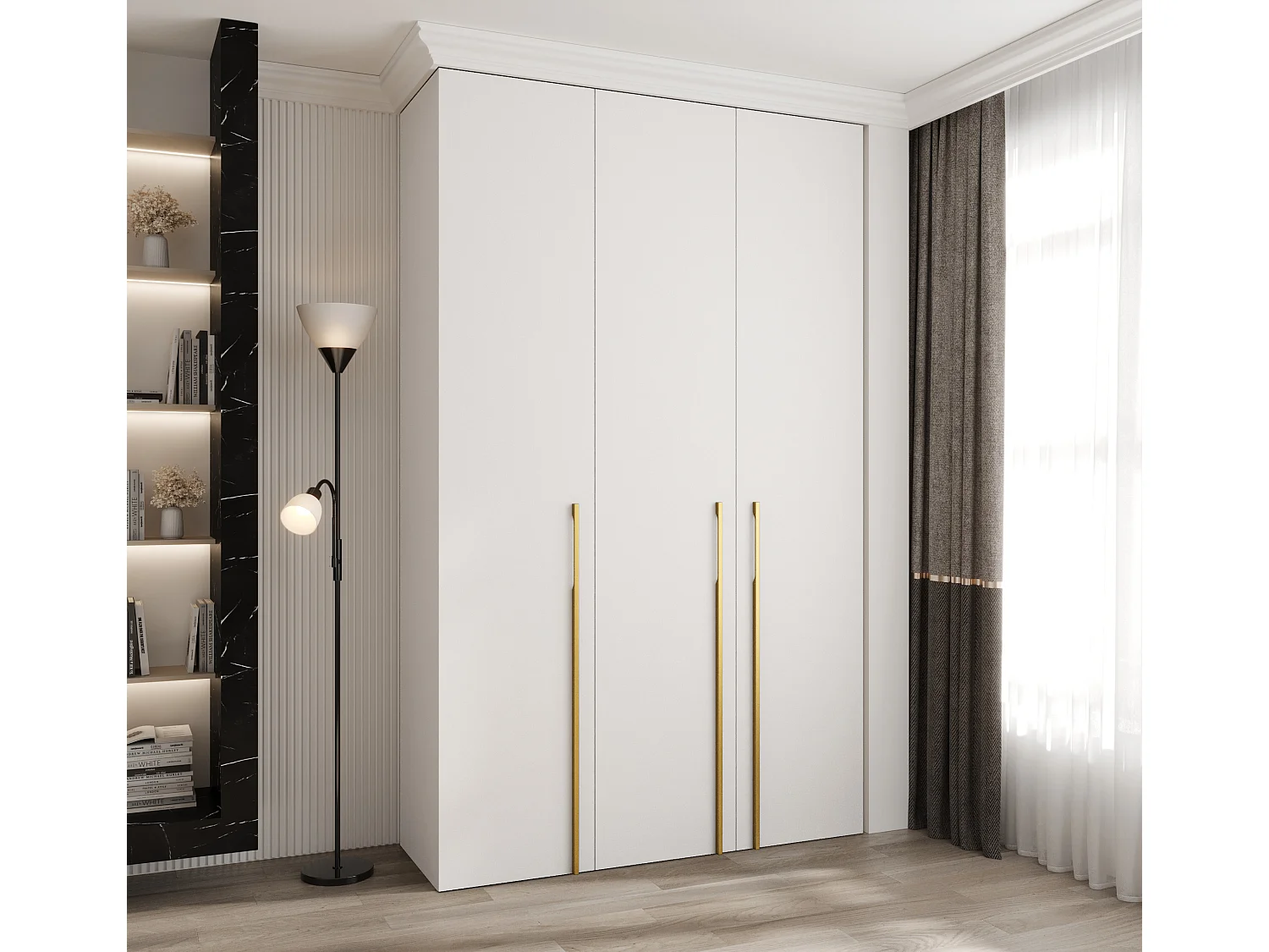 Drehtürenschrank Como 3 245,5/150/50 3-türig (Weiß/Gold)