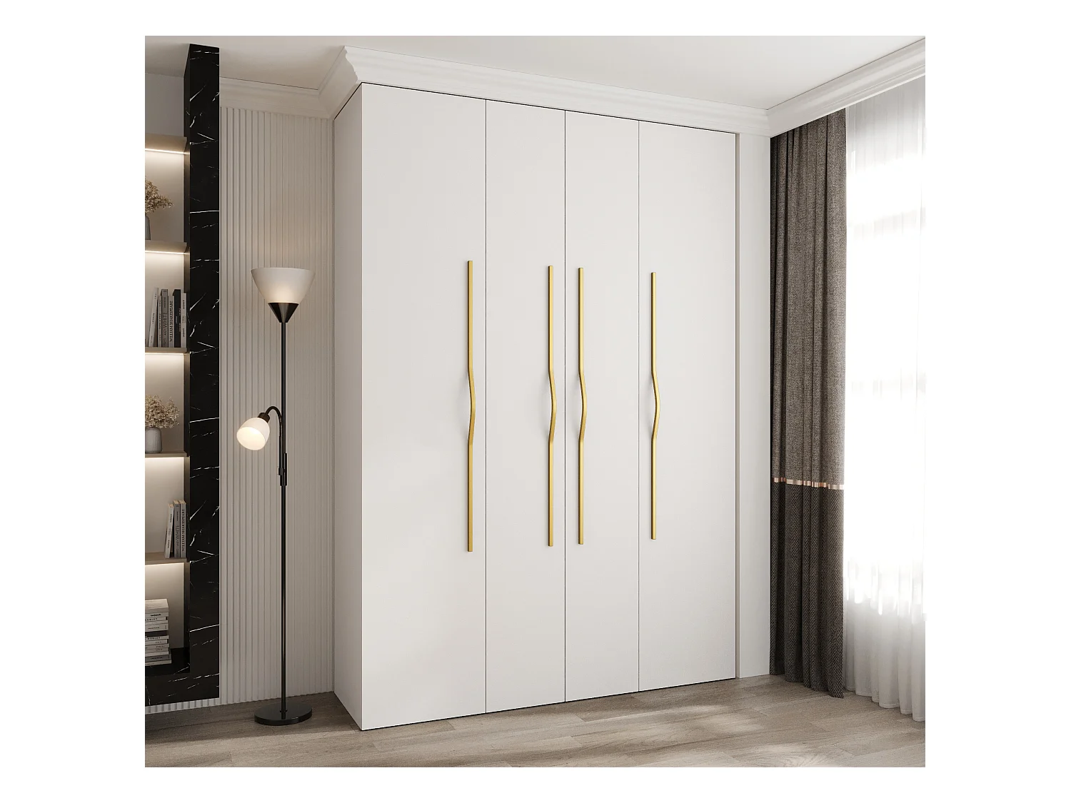 Drehtürenschrank Como 2 245,5/170/40 4-türig (Weiß/Gold)